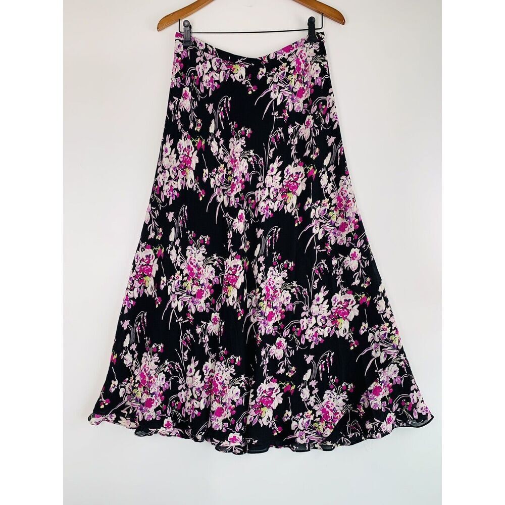 Jones New York 100%Silk Floral Midi Skirt Women’s Sz 14 cottage core soft core